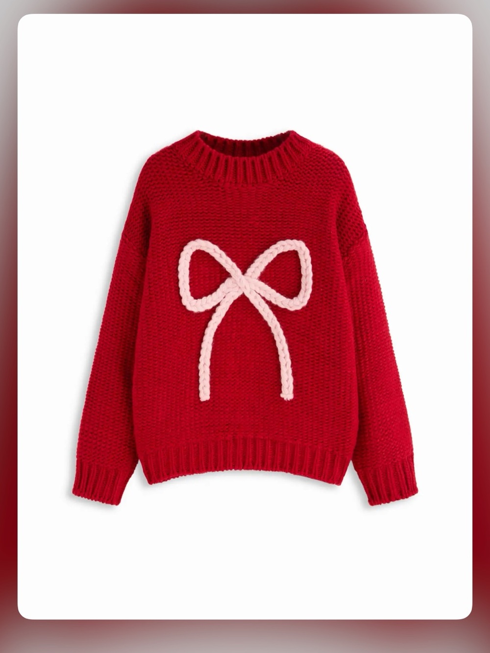 KNIT CROCHET ROUND NECKLINE BOWKNOT OVERSIZED CHUNKY SWEATER XS WC17-10